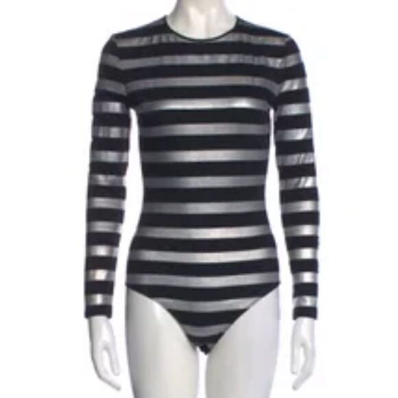 New Balmain Bodysuit Silver/Black Size 36 / US XS - Picture 1 of 15